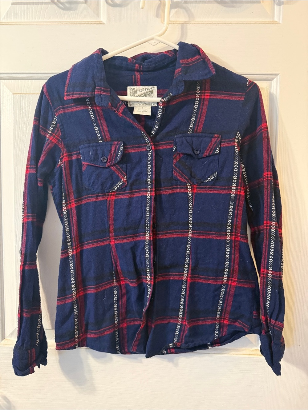 Women’s Navy & Red Plaid Button-Down Shirt